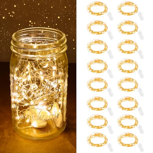 AOOTE Stringa Luci LED a Batteria, 16 Pezzi Micro Luci Stringa, 20 LED 2M Mini Lampada a Fili di Rame, Bianco Caldo, per Esterni Interni Feste, Matrimonio, Compleanno, Natale, Decorazione da Giardino