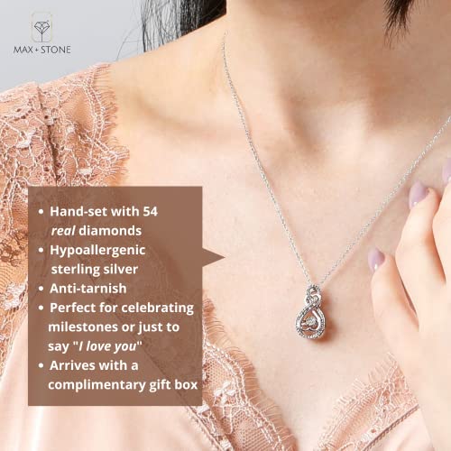 Max + Stone 1/4 Carat Natural Diamond Two Hearts Dancing Diamond Forever Love Infinity Pendant Necklace For Women | 18” Sterling Silver Diamond Necklace For Women | Infinity Heart Necklace #TOP1