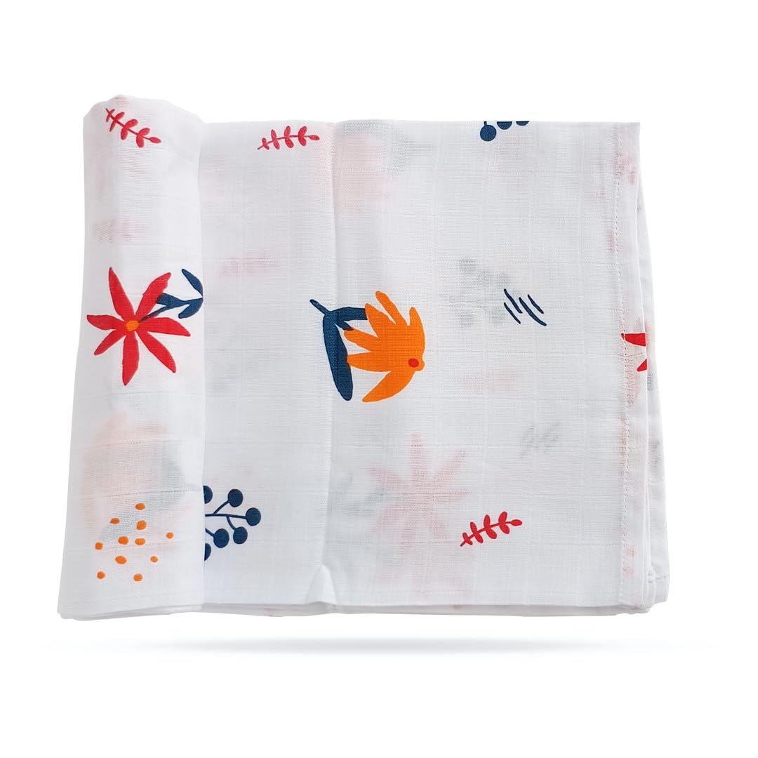 Kridlo The 100% Cotton Swaddle Wrap Set (Pack of 3) Features Soft, Breathable Fabric in Adorable Brown Squirrel, Orange Daisy, and Blue Deer Prints, Perfect for Newborns (0-2 Years). 2