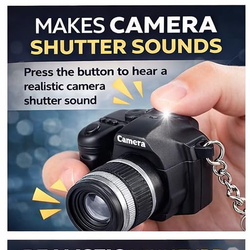 Image of Mini Camera Keychain Toy with Flash Light & Shutter Sound - DSLR Style Key Ring with Chrome Finished Big Ring - Fun Novelty Gift for Kids, Boys, Girls, Return Gifts & Bag Charm