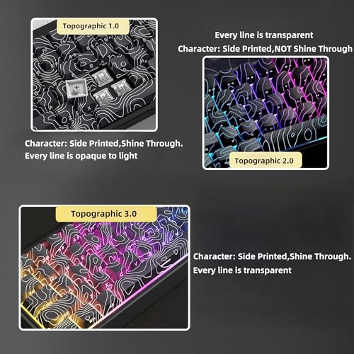 Image of dagaladoo Double Shot PBT Keyboard keycaps Set,Black Topographic,Shine Through Custom keycap,Side Printed keycaps dye sub,Cherry Profile keycap for TKL US Layout Mechanical Keyboard(134keys)