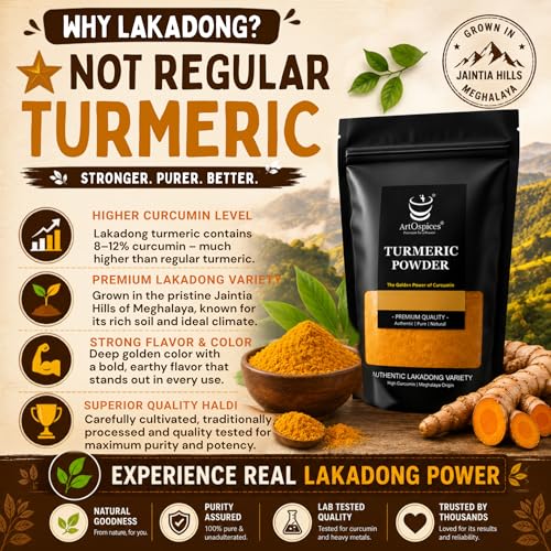 Image of ArtOspices Lakadong Turmeric Powder 250g | 9-12% High Curcumin | Pure Natural Haldi from Meghalaya Jaintia Hills | No Preservatives | Chemical-Free | Premium Daily Cooking Haldi