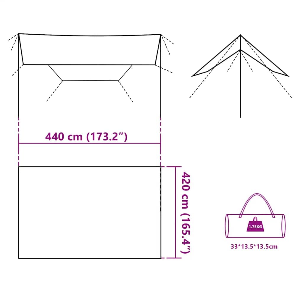 Telone da campeggio blu 420 x 440 cm impermeabile, telo per tenda protezione solare per esterni, campeggio, escursionismo, amaca 94674