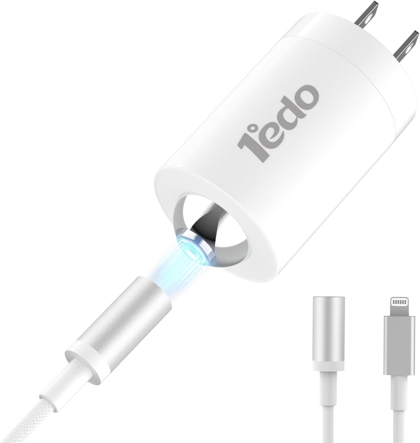 Charger Fast for iPhone, 1°edo 20W Magnetic Fast Wall Charger Block with Innovative Magnetic to Lightning Cable for iPhone 14/13/12/11/Xs Max/XR/X,AirPods Pro (White)