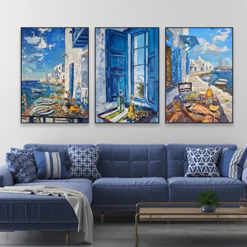Paysage coloré vintage imprimé art urbain contemporain trois toiles