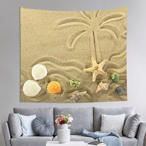 Tapisserie murale palmiers et étoile de mer pour déco de salon épuré