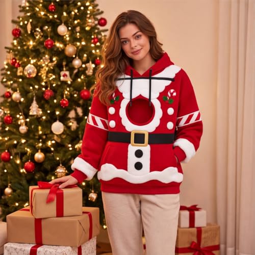 Christmas Pet Pouch Hoodie Women Men Y2K Fleece Sweat Shirt Kangaroo Pocket - image 7