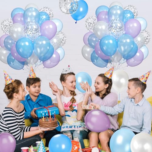 Image of Blue Purple Balloons, Light Purple Blue White Latex Balloon for Birthday