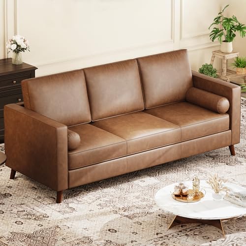 GarveeHome 81" Leather Sofa for Living Room, Mid-Century Modern Couch