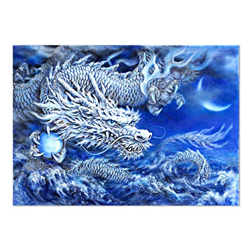 CUFUN Art DIY 5D Pintura Diamante de Number Kit Crystal Rhinestone Bordado Imágenes Artesanías de la Cruz para la Decoración del Hogar Taladro Completo (Dragón Chino Azul, 30x40cm)