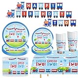 Picture of Chugga Chugga Two Two Party Supplies Train 2nd Party Train 2nd Birthday Plates For Boys Includes Plates Cups Napkins Tableware for Boys Birthday,Serves 30 Guests