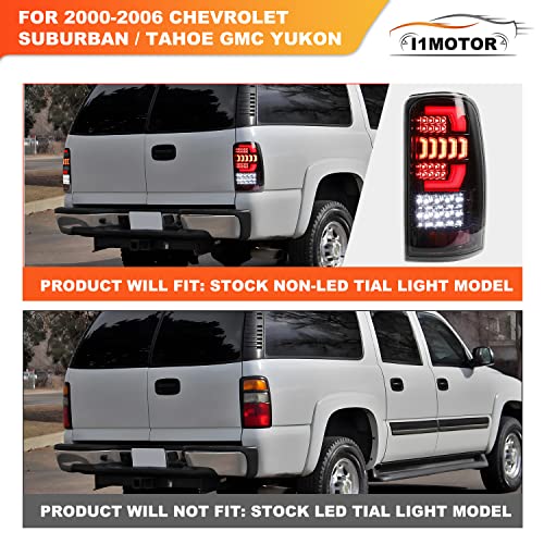 I1Motor Led Tail Lights For 2000 2001 2002 2003 2004 2005 2006 Chevy Suburban Tahoe Gmc Yukon Taillights Automotive Replacement Drl Turn Signal Lamp Assembly, Glossy Black Housing/Clear #TOP7