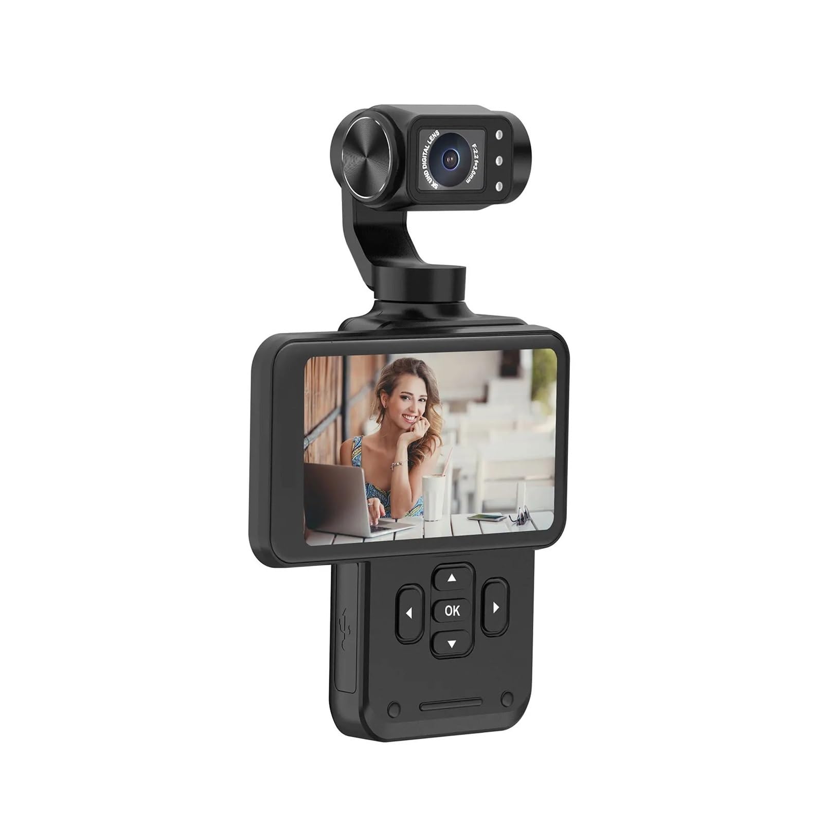 Videocamera Tascabile Action Vlogging Digitale 5K 3 Assi Face Tracking Touch Screen Da,5" Visione Notturna A Infrarossi Cattura I Dettagli Con Nitidezza(Add 64gb card)