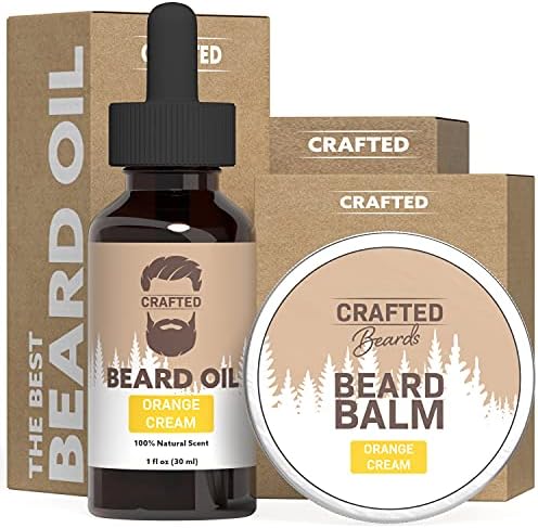 Deluxe Beard Oil and Beard Balm - For a Softer, Smoother, Moisturized Beard - Made with All-Natural and Organic Ingredients - Leave in Conditioner - Beard Care Kit for Men (Orange Cream)