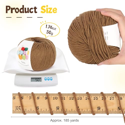 Image of Katech Cotton Yarn for Crocheting-55% Cotton 45% Acrylic-#3 DK (Light)-Super Soft Milk Cotton Yarn-Great Crochet and Knitting Starter Kit for Colorful Craft(Brown)