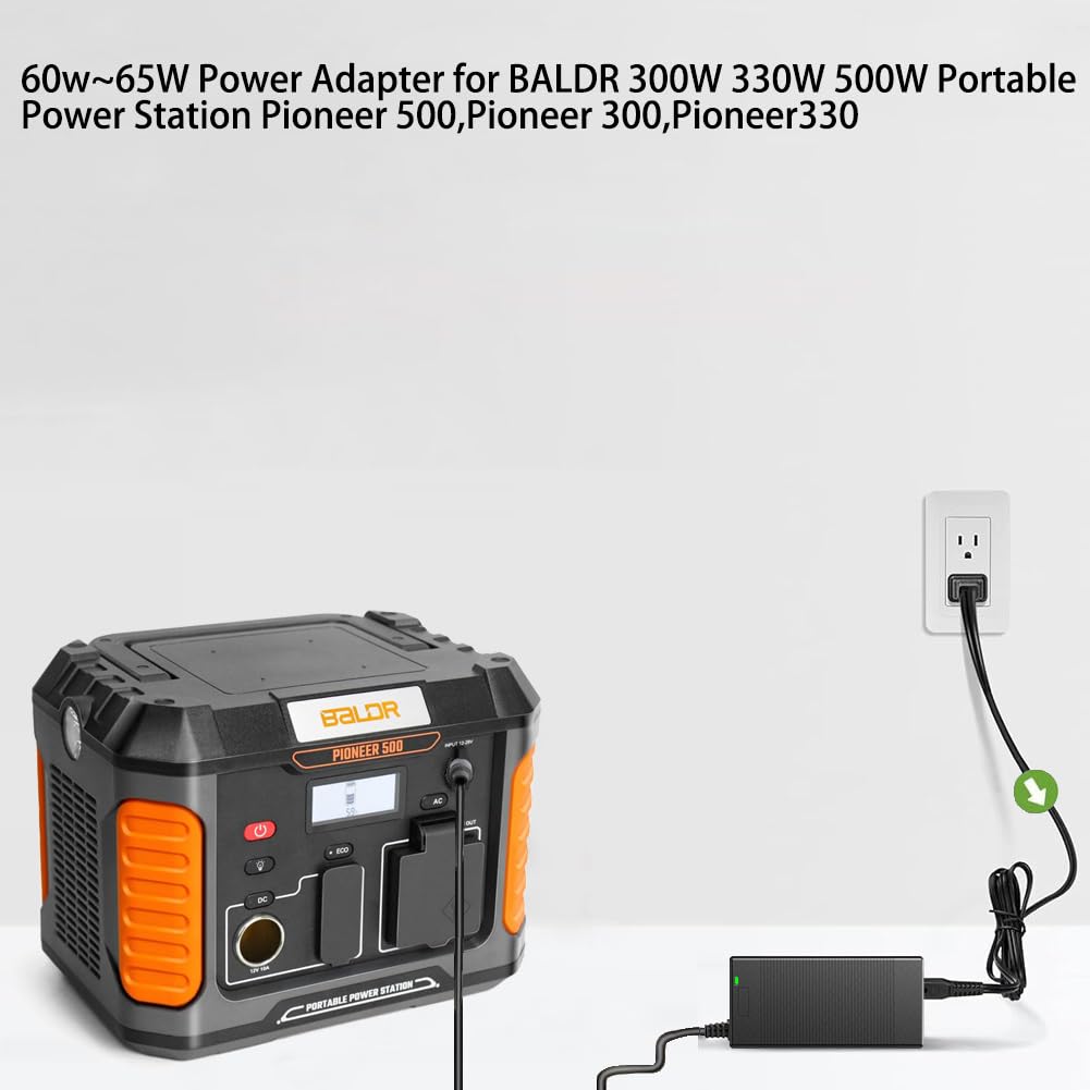 Adaptador CA/CC de 65 W compatible con BALDR Pioneer 300 500 PIONEER300 PIONEER500 estación de energía portátil iGen300s generador solar de camping fuente de alimentación enchufe cargador de
