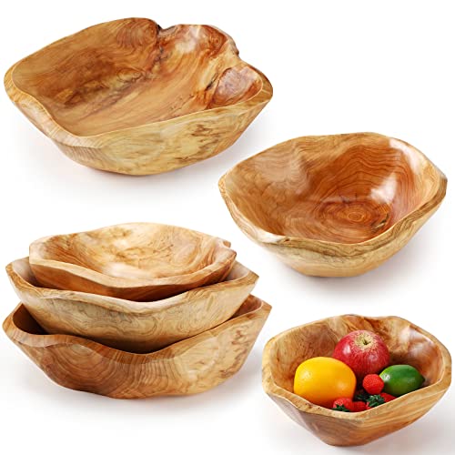 Wesiti 3 Sets 8-10-12'' Wood Fruit Salad Serving Bowl Hand Carved Root Bowl Natural Handmade Wooden Bowl Decorative Bowl For Fruit Salad Food Candy Nuts Snacks Hand Carved Artworks #TOP19