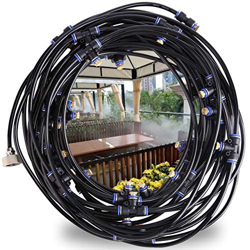 Preisvergleich Produktbild ACBungji Outdoor Misting System Zerstäuberfunktionssystem Bewässerungssystem Spray Kühlsystem Cooling Sprinkler System für Treibhaus Gärten Schwimmbad Pavillon Trampolin Außenventilator Schwarz 15m