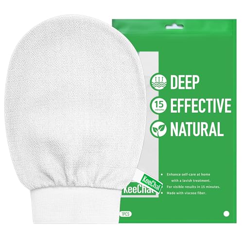 KeeChal Exfoliating Glove, Upgrade Double-layer Cushioned, For Delicate Skin & Beginners, Brighten Tattoos, Smooth Skin, Prevent Ingrown Hairs & KP, Self-Tan Prep/Removal (1 pc, Moonlight White)