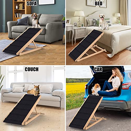Adjustable Dog Ramp for All Dogs and Cats - Folding Portable Pet Ramp for Couch or Bed with Non Slip Paw Traction Mat, 40”Long and Height Adjustable from 10”to 24” - Up to 250 Lbs Natural - Thumbnail 7