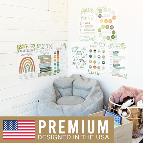Hadley Designs 8 Calming Corner Posters for Classroom Must Haves for Teachers - 11x17 Calm Down Corner Supplies, Feelings Chart for Kids Ages 4-8, Toddler Emotions Chart, Greenery Classroom Decor - Image 6