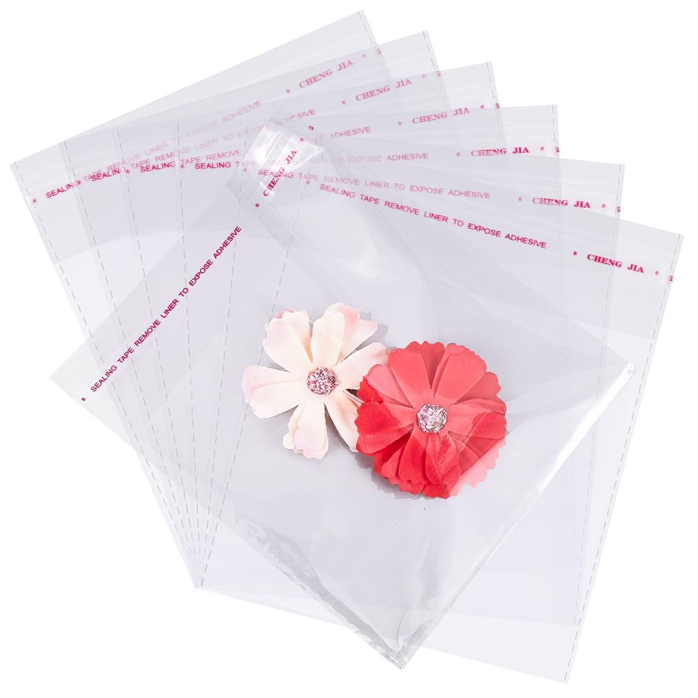 SOFPLATE 400Pcs 5.5x4.7 Inch Self Adhesive Cello Bag Small Clear Cookie Treat Bags Bulk OPP Cellophane Transparent Self Sealing Party Favor Gift Pouch for Wedding Jewellery Gift Packaging Goodie Donut