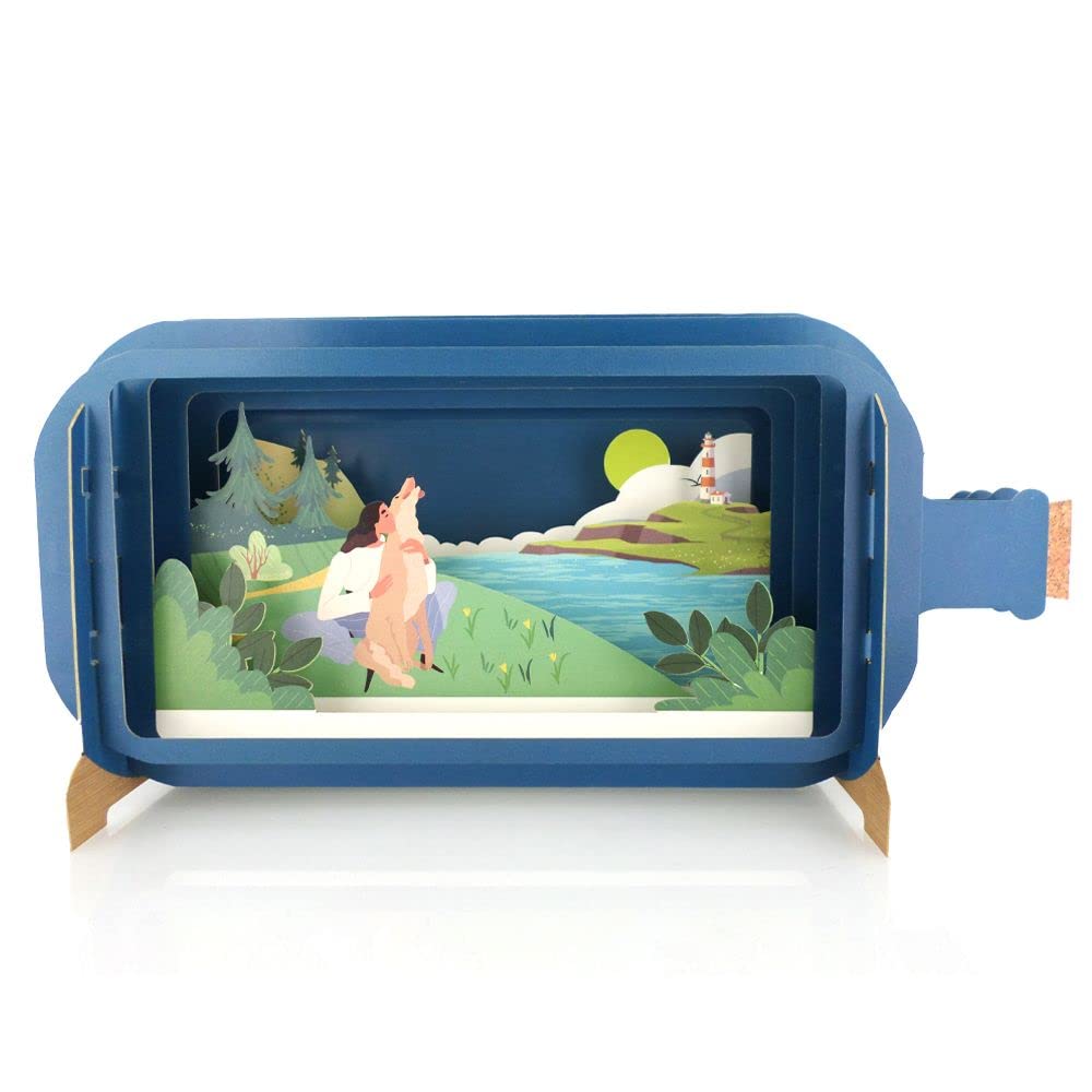 Message in A Bottle Dog Walk Pop Up Any Occasion Greeting Card by Alljoy Cards MIB151, Blue, 24cm x 12cm