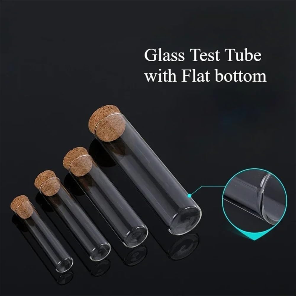 Cristalería de Laboratorio Lote de 10 tubos de vidrio transparente de laboratorio de 12 a 30 mm de diámetro con tapón de corcho y fondo plano.(20x200mm 20pcs)