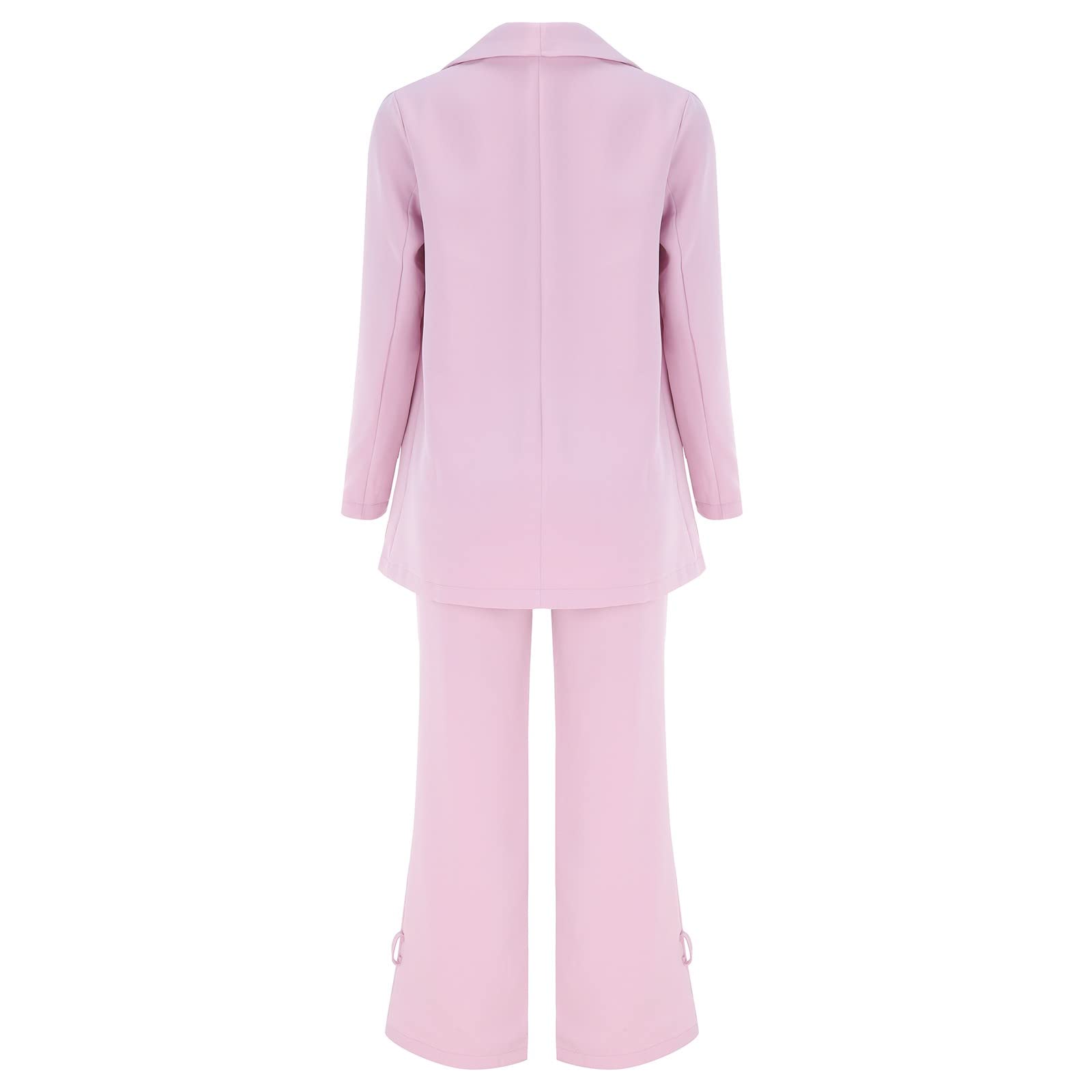 Dames Couleur Unie Cravate à Manches Longues Costume Haut à La Mode DéContracté Beamtie Pantalon Ensemble Manteau Rouge (Pink, M)