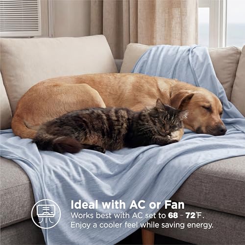 Image of Bedsure Celestial Blue Cooling Blanket Twin XL for Hot Sleepers - Summer Cold Blanket with Rayon Derived from Bamboo for Twin Size Bed, Ice Cool Cold Lightweight Arc-Chill Thin Summer Bedding, 60x90