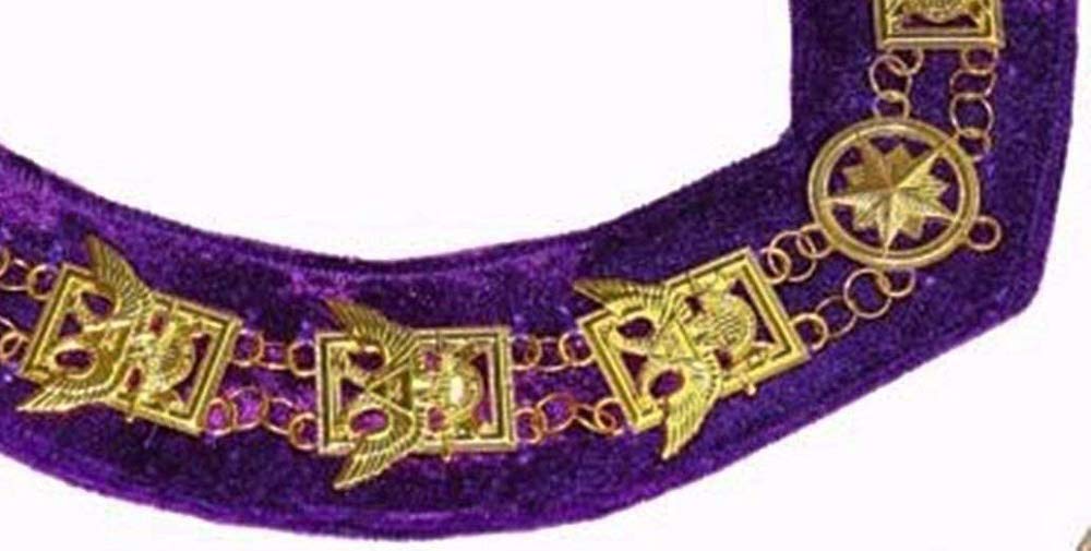 Regalia Lodge 32nd Degree - Scottish Rite Wings UP Chain Collar - Gold/Silver on Purple + Free Case (Silver)