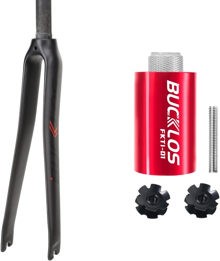 BUCKLOS 700c Carbon Fiber Rigid Matte Road Bike Fork & Bike Fork Star Nut Setting Install Tool with Star Nuts Introductory Version