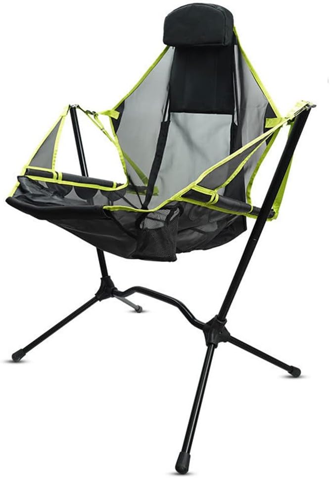 Large Outdoor Folding Rocking Fishing Chair Camping Barbecue Aluminum Alloy Bearing 150kgs Portable Adjust Back with Pillow Rest(D)