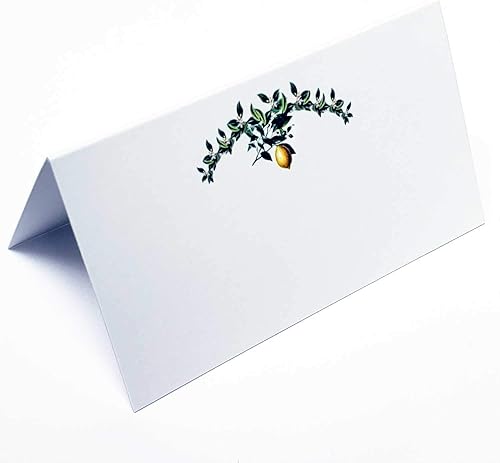 Nancy Nikko Tarjetas de ubicación con guirnalda floral de hojas verdes con limón para bodas, duchas, cenas, fiestas y eventos especiales, estilo de