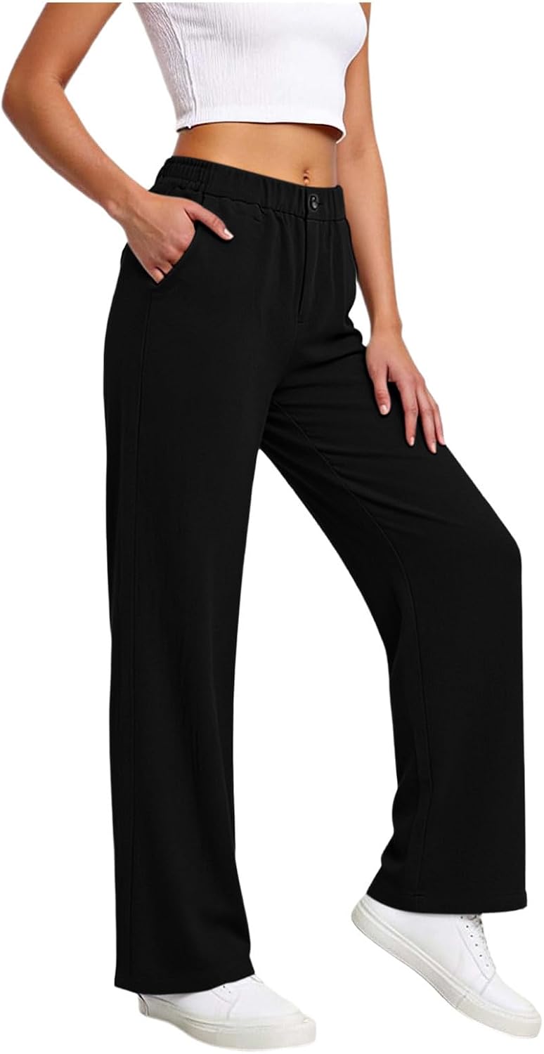 Wide Leg Palazzo Pants for Women High Waist Casual Beach Lounge Pants Loose Casual Flowy Trousers with Pockets