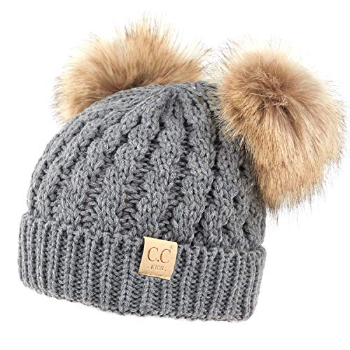 Image of C.C Exclusives Children Kid Double Pompom Knitted Beanie for Kids Ages 2-5 (KID-23)(KID-24)(KIDS-2055)