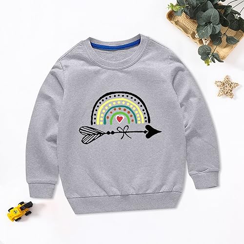 Toddler Boys Girls Sweater Autumn/Winter Rainbow Print Long Sleeve Round Neck Hatless Sweater Party (Grey, 9-10 Years)3
