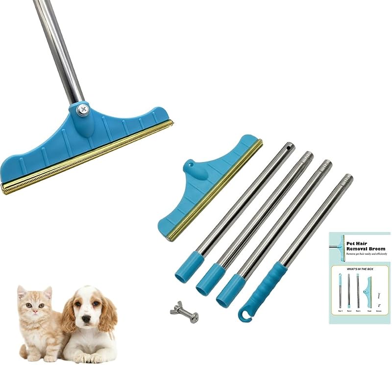Rastelo Desembaraçador de Pelos para Carpetes em Aço Inoxidável LO-RON-GOL com Cabo Telescópico Azul