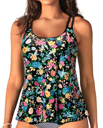 Image of Womens Flowy Tankini Tops Only - Modest Bathing Suit Loose Fit Swimsuit Swim Tops No Bottom 2025 (Available in Plus)