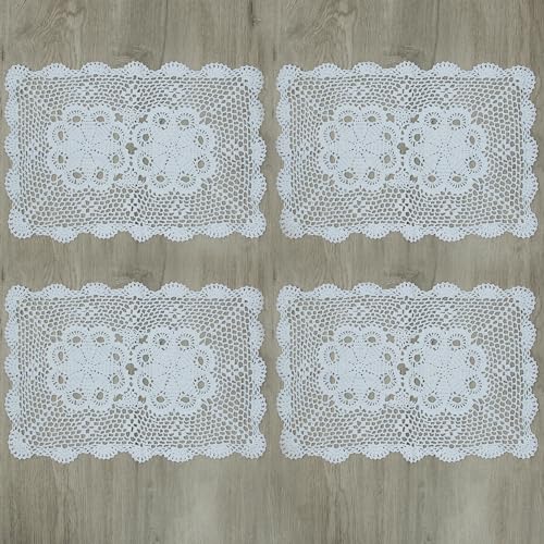 kilofly Conjunto de toalhas de mesa de renda de algodão crochê, 4...