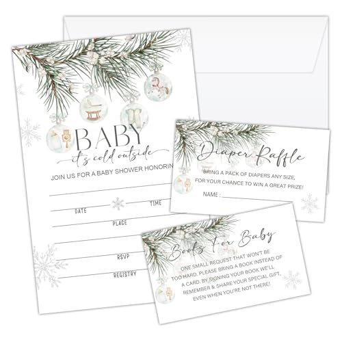 Set of 25 Baby It's Cold Outside Baby Shower Invitations Cards, Diaper Raffle Tickets, Christmas Winter Blank Invites with Envelopes for Gender Reveal Party Birthday Dinner Party Decorations -07
