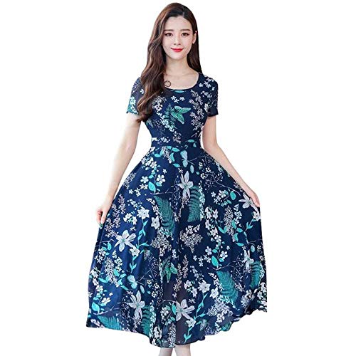 Preisvergleich Produktbild PYLOVER Sommer-Maxikleid für Damen, Blumendruck, lässig, geteilt, Strandkleid, elegant, Baumwolle, Vintage Gr. XL, L