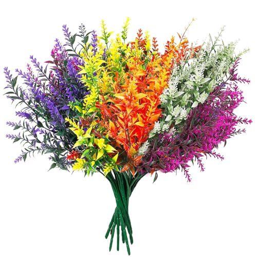 Artificial Flowers for Outdoors 10 Bundles Fake Lavender Outdoor Plants Plastic Faux Flowers for Decor Front Door Decoration image 3