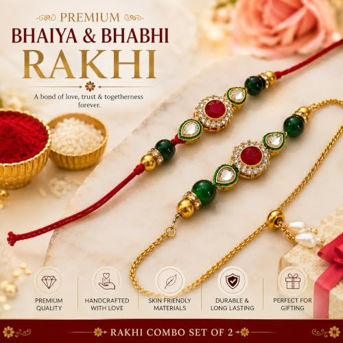 Image of Rakhi Combo Set of 2 for Brother and Bhabhi Rakhi for brother,Rakshabandhan Combo /Lumba Designer Rakhis Kids Men Women Floral Lumba Rakhis For Bhabhi Sister Girls