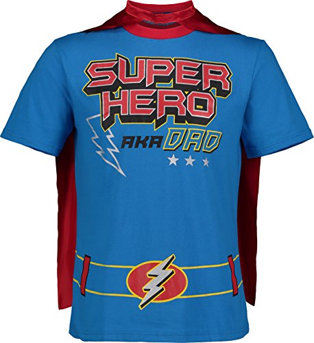 Funstuff Father's Day Super Hero Dad Mens' T-Shirt & Cape, Bue (Small) Blue #TOP1