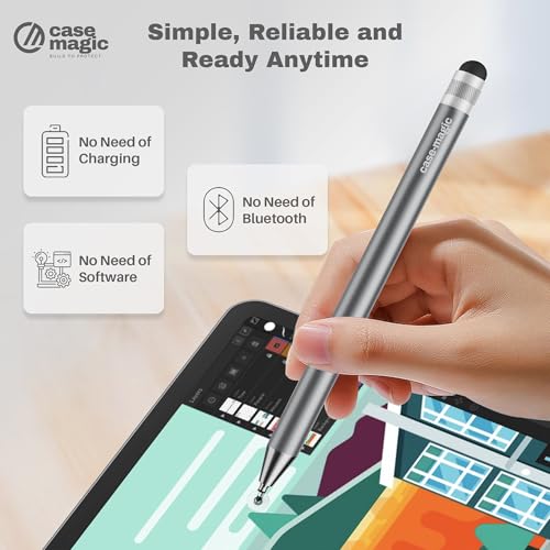 Image of 2 in 1 Universal Stylus Pen with Fine Point Disc Tip+ Rubber Fiber Tip| for Smartphone /Tablet /iPad /Pro /Air /iPhone /iOS /Android /All Touch Screens| Aluminum Body (Grey)