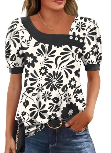 LOMON Plus Size Spring Clothes for Women Puff Sleeve Tops Trendy 2026 Boho Bohemian Work Shirts XXL