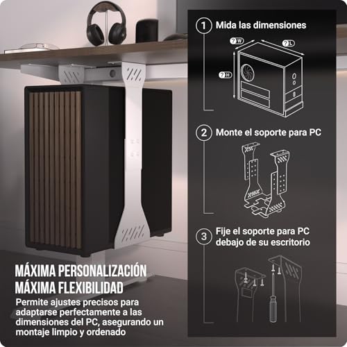 Soporte de CPU Ajustable bajo Escritorio - Soporte para Ordenador de Alta Resistencia bajo Escritorio - Capacidad de Carga de hasta 35 kg - Soporte Flexible para PC sobre Escritorio (Blanco) - imagen 8