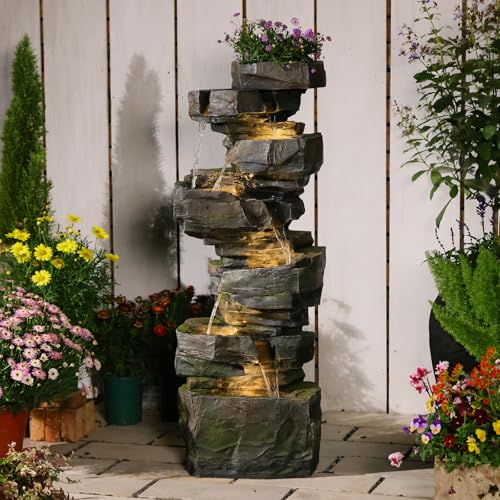 Image of Sunlinua 49H Realistic Rock Outdoor Water Fountain with 6 Tiers