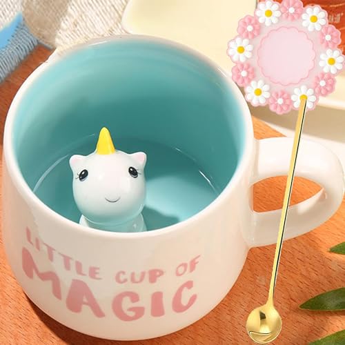 Arawat Einhorn Tasse Geschenk Lustig 3D Tier Teetasse aus Keramik mit Löffel & Untertasse 350ml Kaffeetasse Lustiges Sprüche Süße Tee… – Ansicht 1